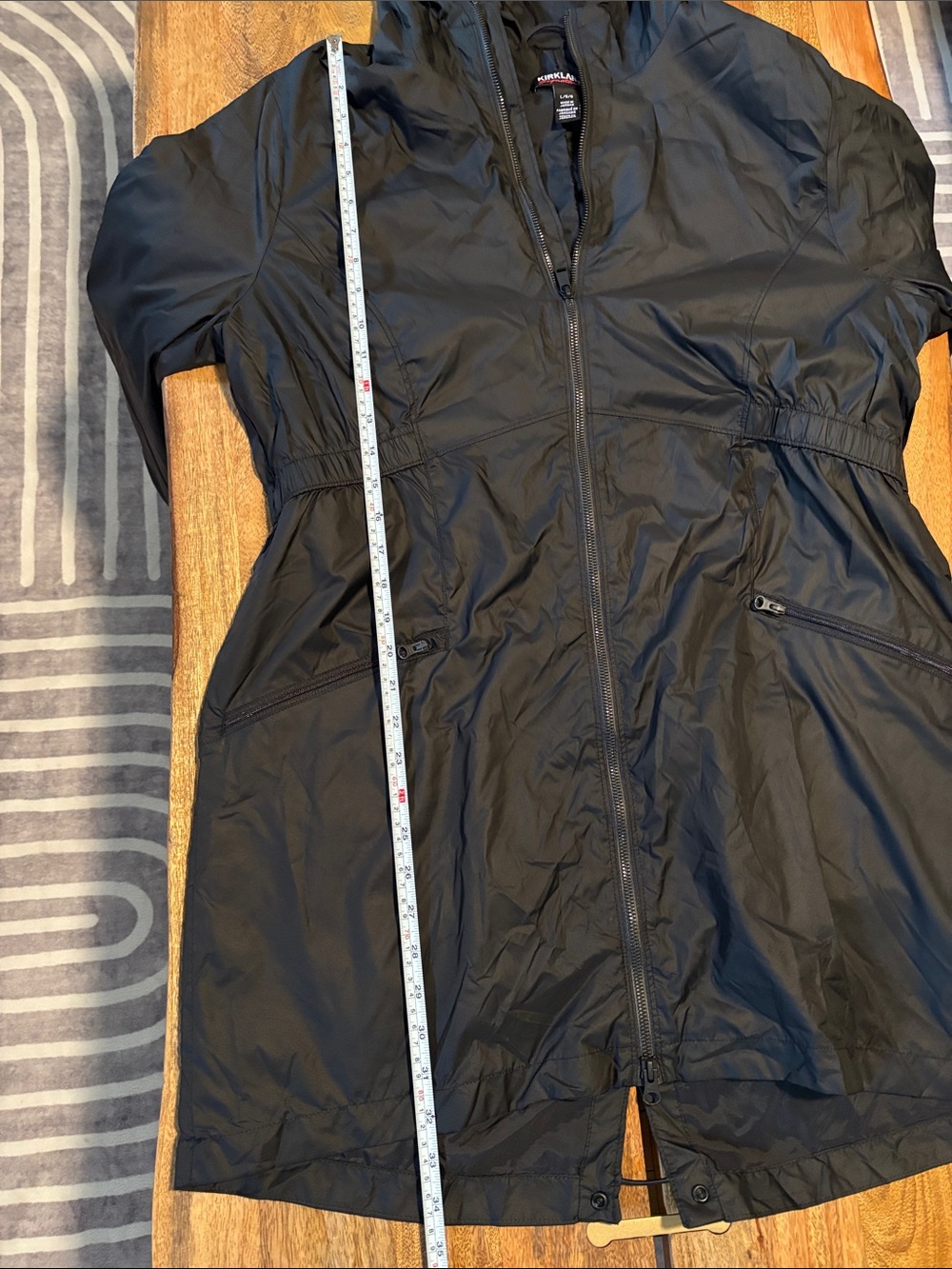 Classic Black Hooded Long Light Weight Wind/Raincoat Jacket - Picture 13 of 16